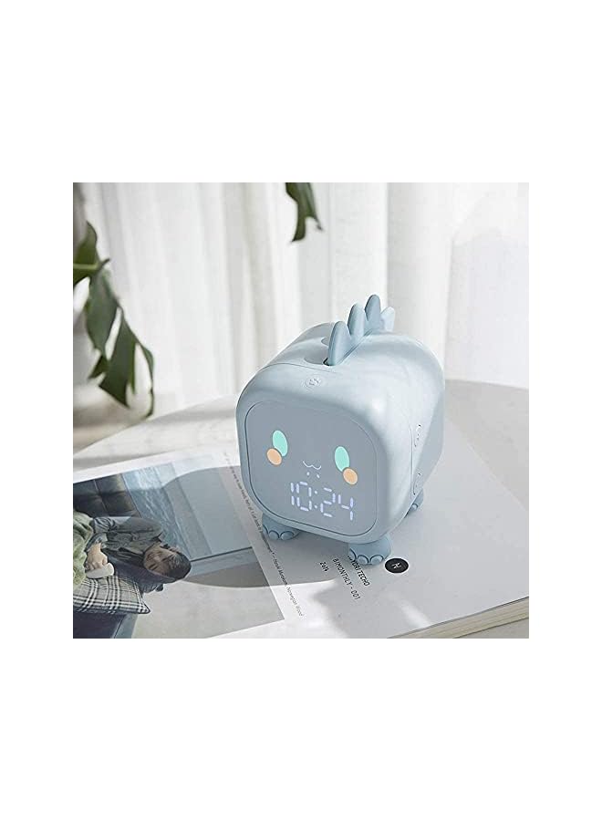 TAMIA Kids Alarm Clock with Night Light 6 Ringtones Blue Dinosaur Digital Alarm Clock for Kids, Touch Control and Rechargeable Sleep Trainer Clock for Boys Girls Bedroom (Blue)