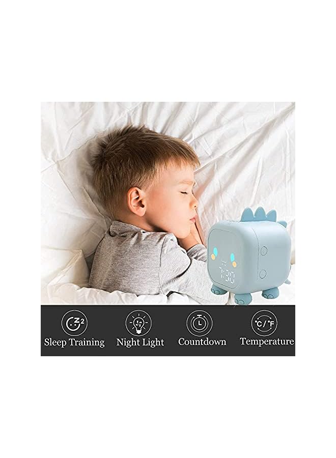 TAMIA Kids Alarm Clock with Night Light 6 Ringtones Blue Dinosaur Digital Alarm Clock for Kids, Touch Control and Rechargeable Sleep Trainer Clock for Boys Girls Bedroom (Blue)