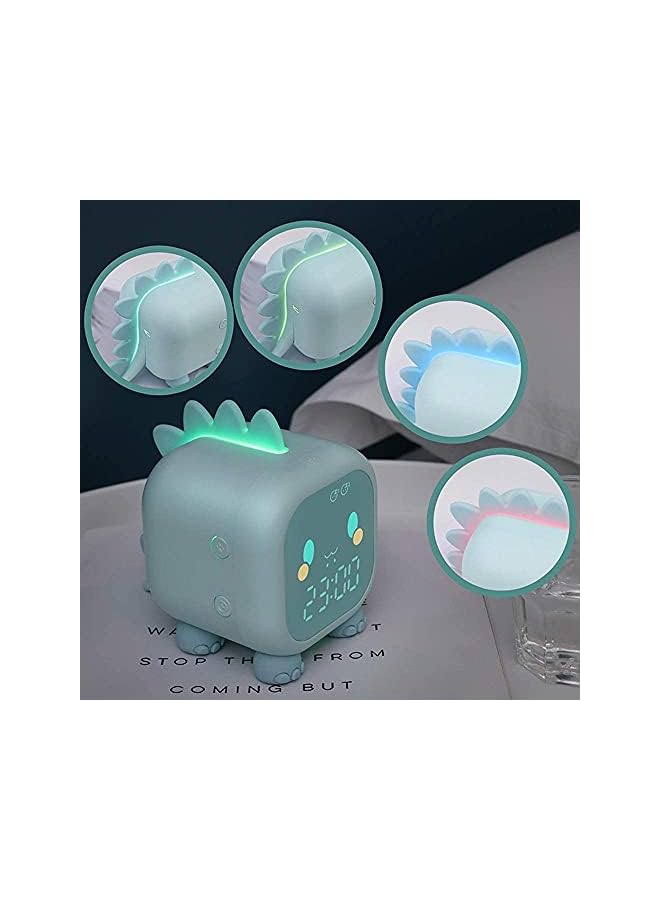 TAMIA Kids Alarm Clock with Night Light 6 Ringtones Blue Dinosaur Digital Alarm Clock for Kids, Touch Control and Rechargeable Sleep Trainer Clock for Boys Girls Bedroom (Blue)