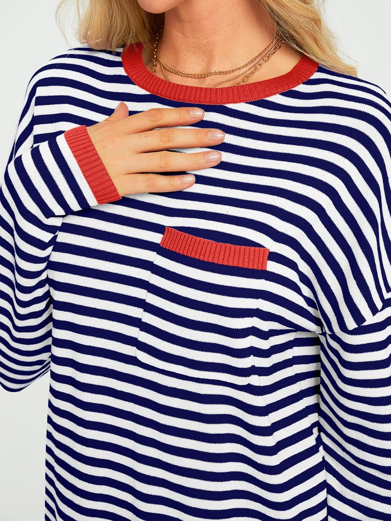 LILLUSORY Womens Sweaters 2025 Early Fall Fashion Must Have Clothes Outfits Striped Lightweight Oversized Ladies Cute Teacher Work Office Pullover Crewneck Long Sleeve Trendy Old Money Tops Clothing - Image 5