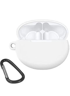 Generic Silicone Case Cover for Huawei FreeBuds 3 with Carabiner, Anti-Shock Full Protection, Charging Port Accessibility - White  - Image 2