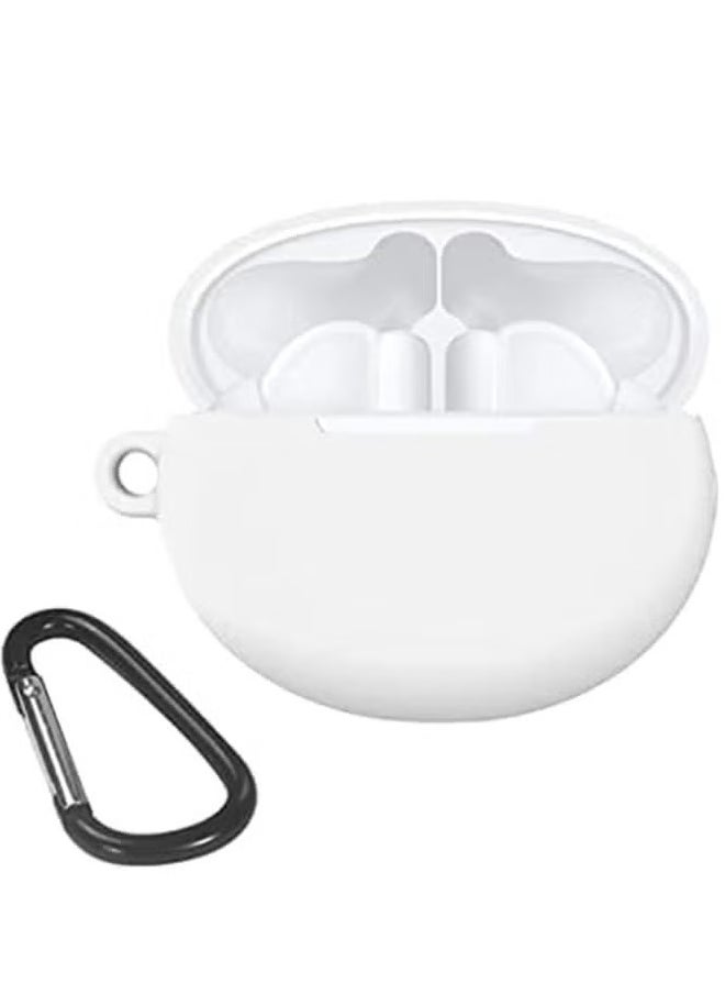 Generic Silicone Case Cover for Huawei FreeBuds 3 with Carabiner, Anti-Shock Full Protection, Charging Port Accessibility - White  - Image 2