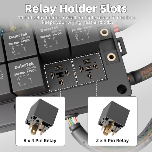 DaierTek Relay Box 12V 10 Way Relay Block and 10 Way ATC/ATO Blade Fuse Panel Pre-Wired Dustproof Fuse Relay Box for Automotive Car Marine Boat - Image 3