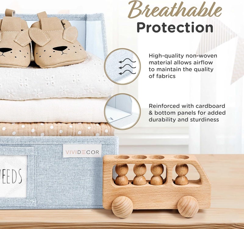 VIVIDECOR Trapezoid Storage Bins – 12"x12"x10"x 4" Closet Shelf Organizer & Baskets, Fabric Storage Baskets, Collapsible Organizer Boxes for Towels, Baby Clothes, Spring Wardrobes – Light Blue, 3 Pack - Image 3