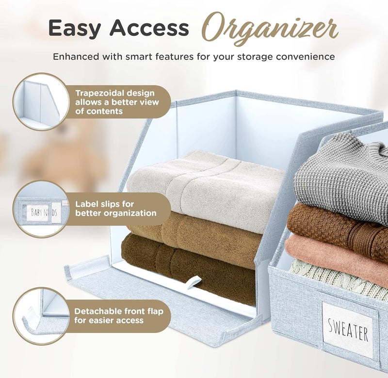 VIVIDECOR Trapezoid Storage Bins – 12"x12"x10"x 4" Closet Shelf Organizer & Baskets, Fabric Storage Baskets, Collapsible Organizer Boxes for Towels, Baby Clothes, Spring Wardrobes – Light Blue, 3 Pack - Image 4