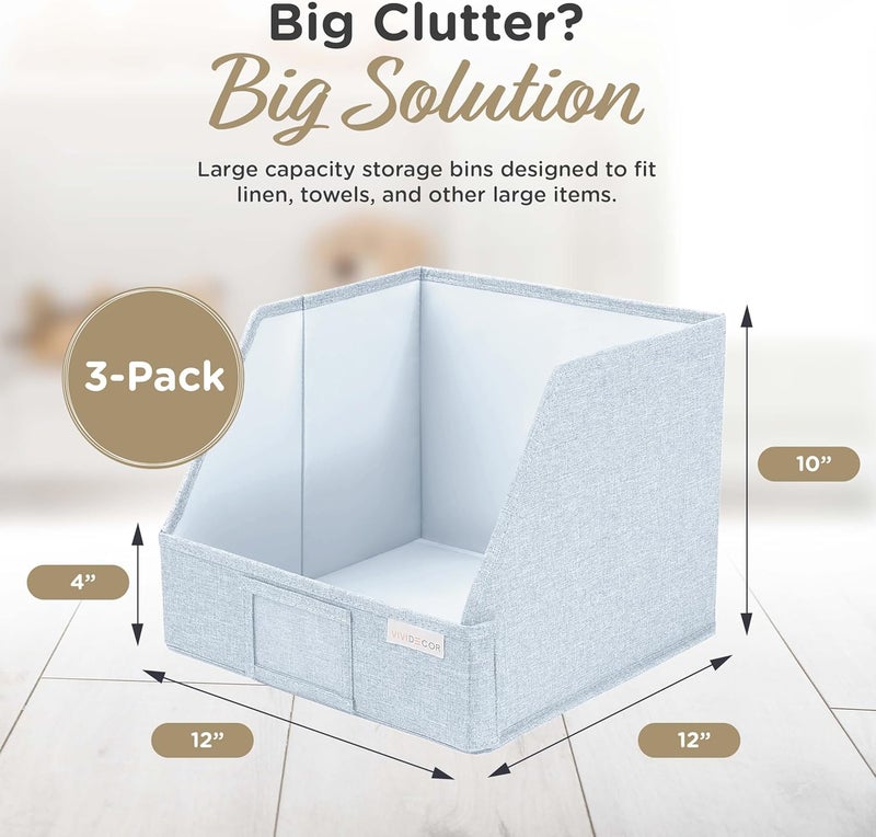 VIVIDECOR Trapezoid Storage Bins – 12"x12"x10"x 4" Closet Shelf Organizer & Baskets, Fabric Storage Baskets, Collapsible Organizer Boxes for Towels, Baby Clothes, Spring Wardrobes – Light Blue, 3 Pack - Image 5