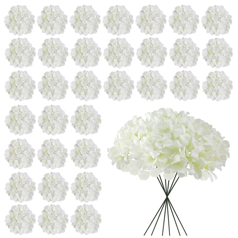 Cherica White Hydrangea Artificial Flowers Bulk 30 Pcs Faux Hydrangea Flowers Heads Artificial Fake Silk Hydrangea Flowers with Stems White Flowers Artificial for Decoration Wedding Dcor - Image 2