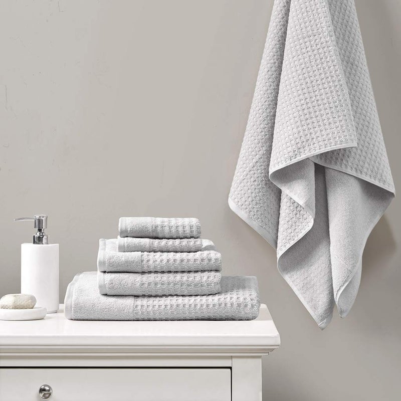 Madison Park Spa Waffle 100% Cotton Luxurious Towel Set, Premium Texture Waffle Weave, Highly Absorbent, Quick Dry, Hotel & Spa Quality Wash Clothes for Bathroom, Assorted Sizes, Grey 6 Piece - Image 2