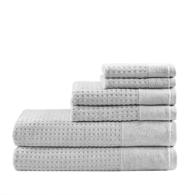 Madison Park Spa Waffle 100% Cotton Luxurious Towel Set, Premium Texture Waffle Weave, Highly Absorbent, Quick Dry, Hotel & Spa Quality Wash Clothes for Bathroom, Assorted Sizes, Grey 6 Piece - Image 1