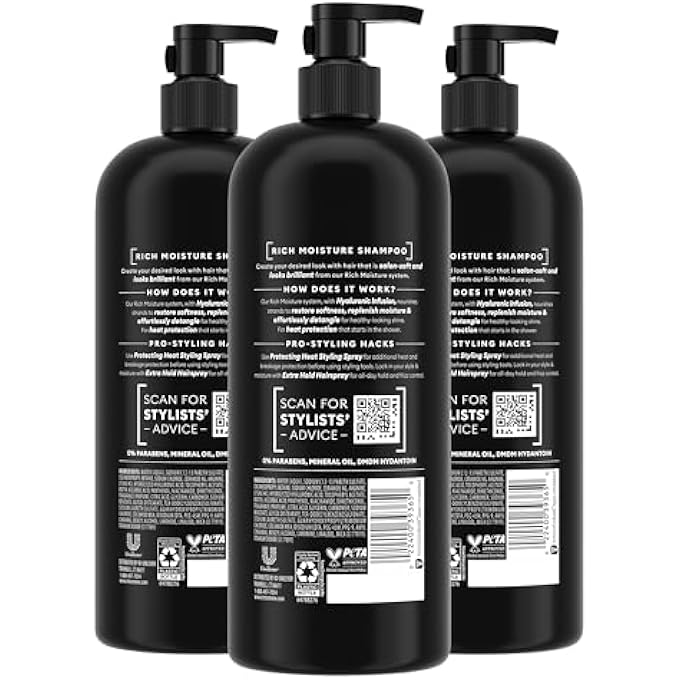 Tresemme SHAMPOO FOR DRY HAIR MOISTURE RICH PROFESSIONAL QUALITY SALON HEALTHY LOOK AND SHINE MOISTURE RICH FORMULATED WITH VITAMIN E AND BIOTIN 28 OZ 3 COUNT, 28 FL OZ (PACK OF 3) - Image 3