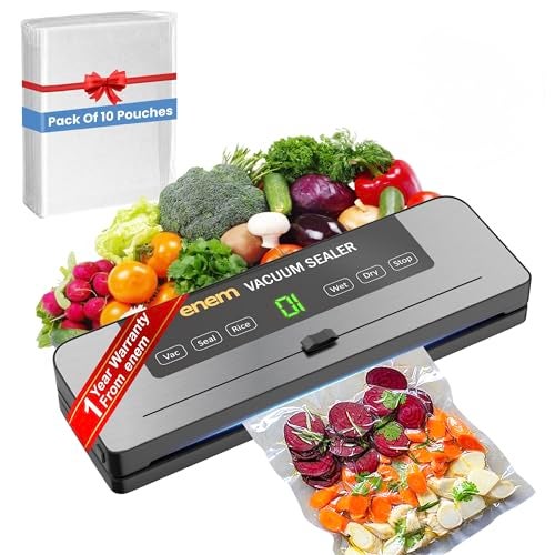 ENEM Vacuum Sealer Machine for Packing, Sealing Machine for Food Packets, 65kpa Automatic Packet Sealer Machine, with 1 Year Warranty from Enem, With 10 Vacuum Pouches - Image 1