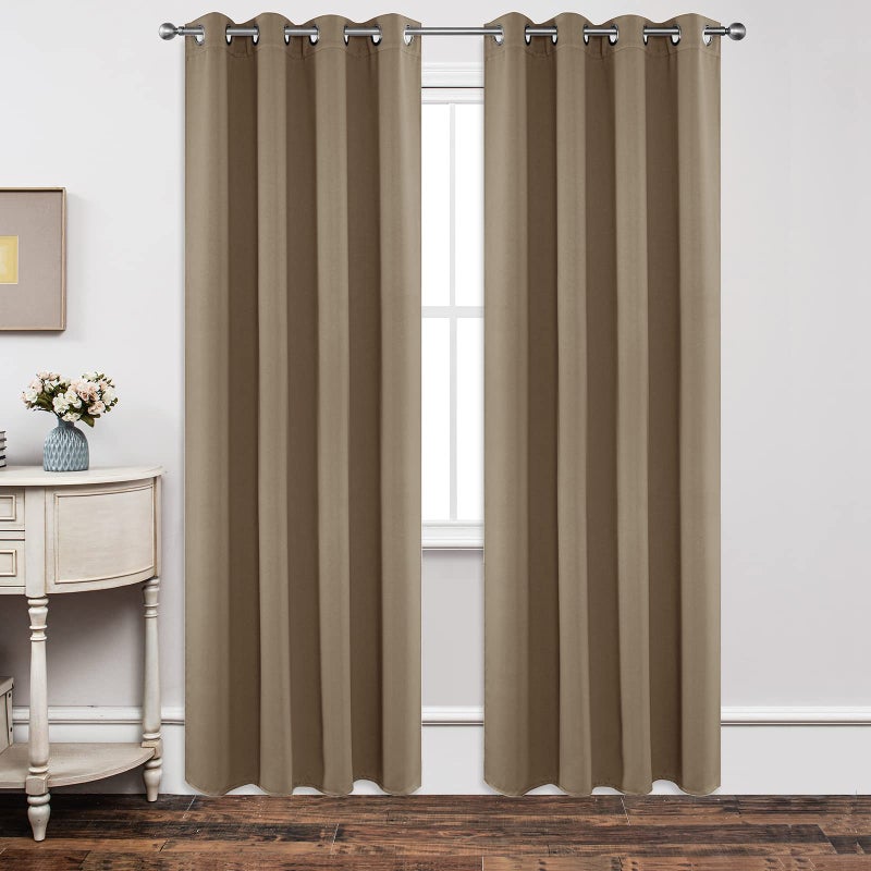 Joydeco Blackout Curtains 84 Inch Length 2 Panels Set, Thermal Insulated Long Curtains& Drapes 2 Burg, Room Darkening Grommet Drapes for Living Room Bedroom Window (W52 x L84 Inch, Khaki) - Image 1