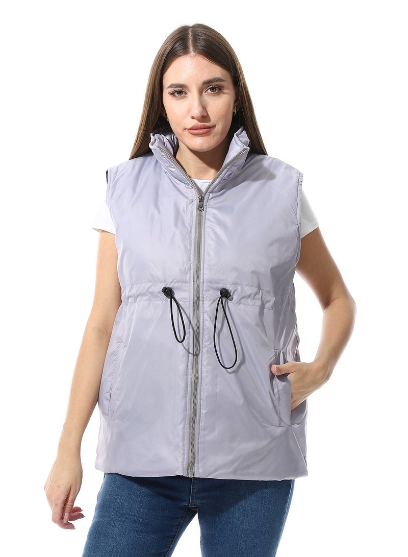 Andora Sleeveless Adjustable Waist Padded Vest_ Light Grey - Image 1
