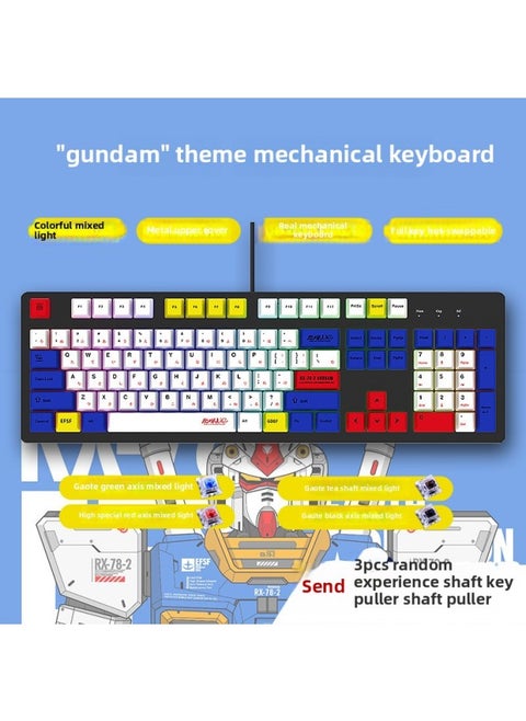 Note-taking Game Black Tea Customized Wired Computer Mechanical Keyboard E-sports Girls' Office PBT Shaft Black Desktop-Color:Gold Powder Shaft (linear Axis - Code Office Recommendation) - Black Bottom - Gundam Pbt