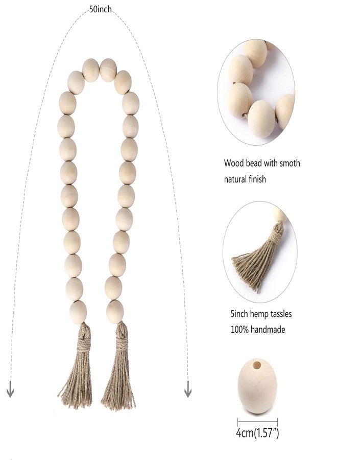 Elifel Farmhouse Decor Large Wood Bead Garland 50inch long with 1.6" Diameter beads, Natural Wooden Beads Decor with Tassels Decorative Boho Country Decoration for Coffee Table Home Tiered Tray Wall Hanging - Image 3