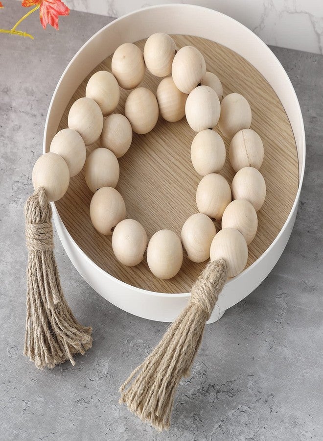 Elifel Farmhouse Decor Large Wood Bead Garland 50inch long with 1.6" Diameter beads, Natural Wooden Beads Decor with Tassels Decorative Boho Country Decoration for Coffee Table Home Tiered Tray Wall Hanging - Image 5