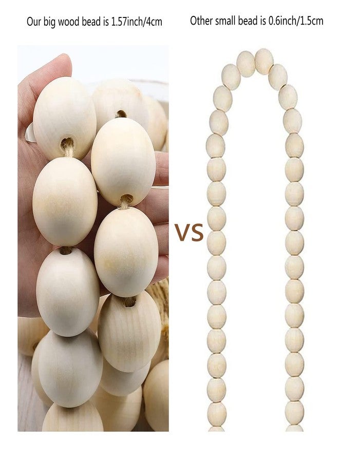 Elifel Farmhouse Decor Large Wood Bead Garland 50inch long with 1.6" Diameter beads, Natural Wooden Beads Decor with Tassels Decorative Boho Country Decoration for Coffee Table Home Tiered Tray Wall Hanging - Image 2