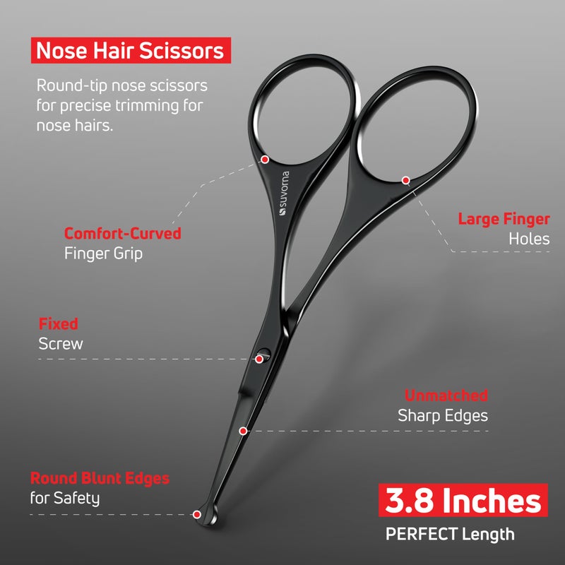 Suvorna Premium Beard & Mustache Set with Beard scissors for men, Straight Razor with blades- Facial Hair/Nose/Eyebrow Scissors - Slant Tweezers (6 Pcs Black) - Image 5