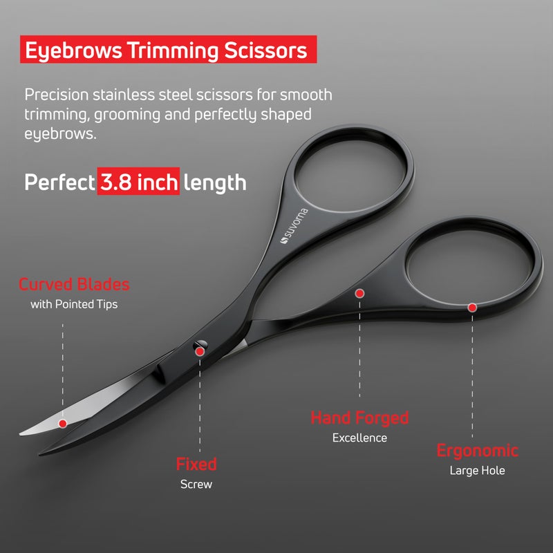 Suvorna Premium Beard & Mustache Set with Beard scissors for men, Straight Razor with blades- Facial Hair/Nose/Eyebrow Scissors - Slant Tweezers (6 Pcs Black) - Image 4