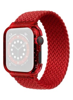 PROMASS Weave Replacement Wrist Strap Watchbands with Frame For Apple Watch Series 4/5/6/7/SE 44-45mm Red 