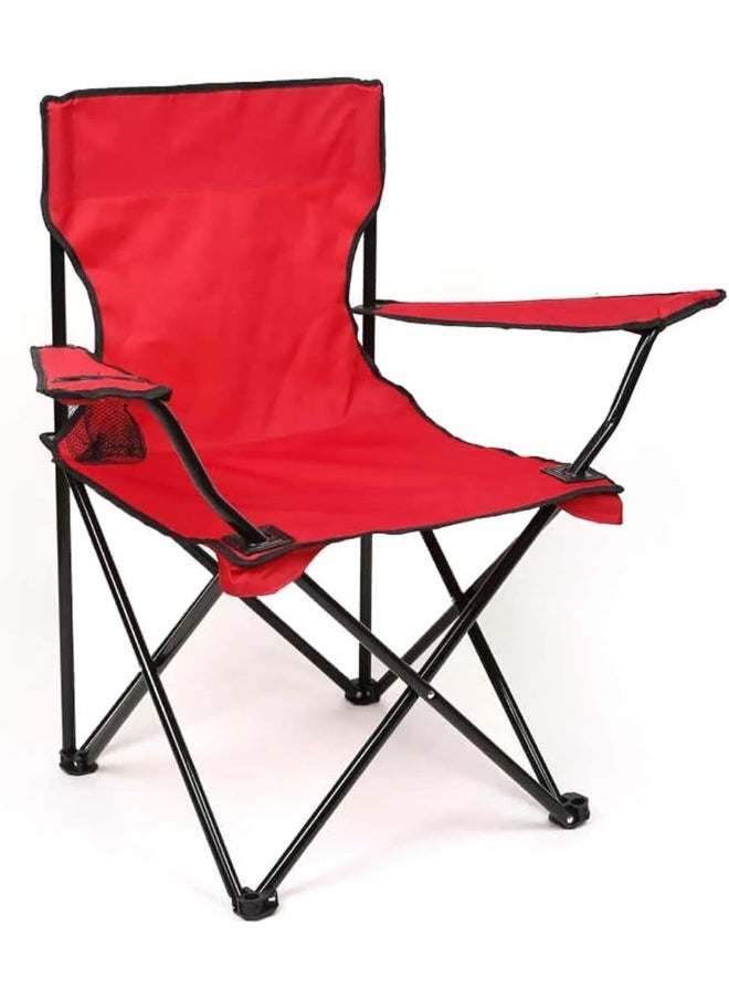 GO2CAMPS Alsaqer Foldable Camping Chair Heavy duty/Picnic chair/Out Door Hand Support with Cup Holder Carry Bag(Red)  - Image 1