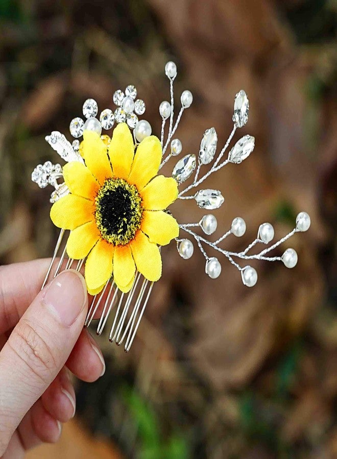 Unicra Bride Wedding Hair Comb Sunflower Bridal Side Comb Crystal Hair Accessories for Women and Girls (Silver) - Image 3
