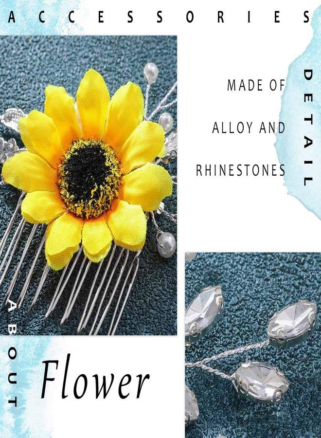 Unicra Bride Wedding Hair Comb Sunflower Bridal Side Comb Crystal Hair Accessories for Women and Girls (Silver) - Image 4