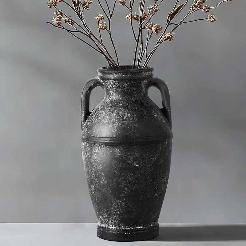 ComSaf Rustic Black Vase - Farmhouse Ceramic Flower Vases  Vintage Home Decoration Vase  Clay Vase  Vase Centerpiece for Table  Vase for Living Room  Bathroom  Shelf Decor  8.6 Inch  Black - Image 1