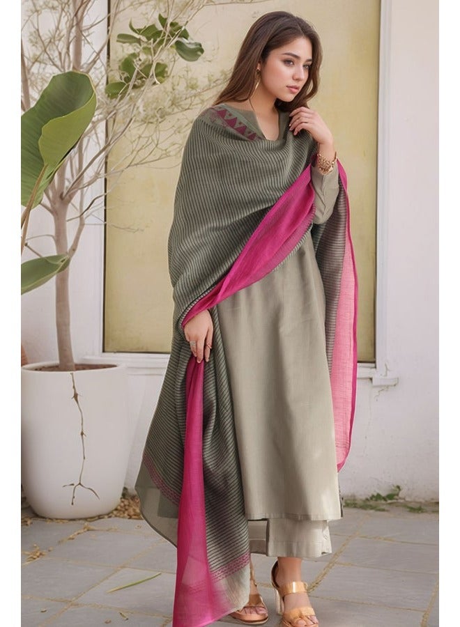 GoSriKi Women's Silk Viscose Solid Straight Kurta with Pant & Dupatta - Image 2