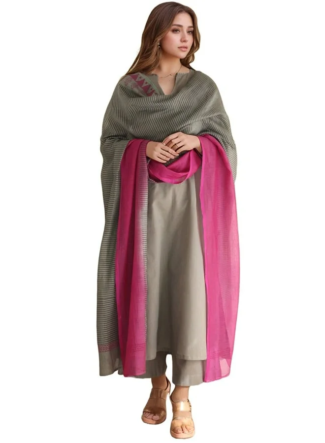GoSriKi Grey GoSriKi Women's Silk Viscose Solid Straight Kurta with Pant & Dupatta (Mogul Grey-GS_L_Grey_Large) for Women | Best Price UAE