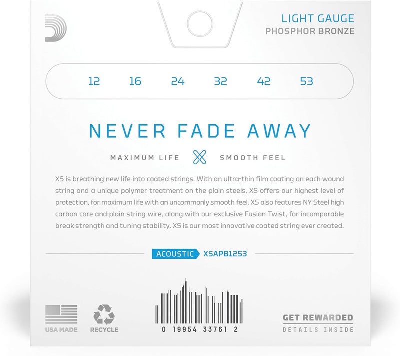 D'Addario دادرّيو XSAPB1253 أوتار جيتار أكوستيك برونز فوسفوري خفيف - 12-53 - Image 2