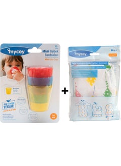 Mycey 2-Piece Feeding Set (Mini Baby Cups + Disposable Bib-10) 