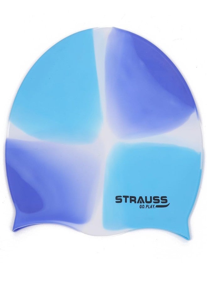 Strauss Latest Designed Swimming Cap | Keeps Hair Clean with Ear Protector | Suitable for Long and Short Hair | Swimming Head Cap with Breathable Fabric | Swim Cap for Adult,(Multicolor Blue) - Image 1