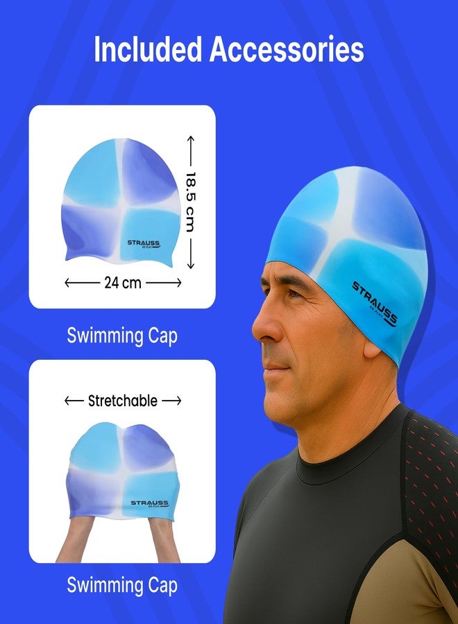 Strauss Latest Designed Swimming Cap | Keeps Hair Clean with Ear Protector | Suitable for Long and Short Hair | Swimming Head Cap with Breathable Fabric | Swim Cap for Adult,(Multicolor Blue) - Image 4