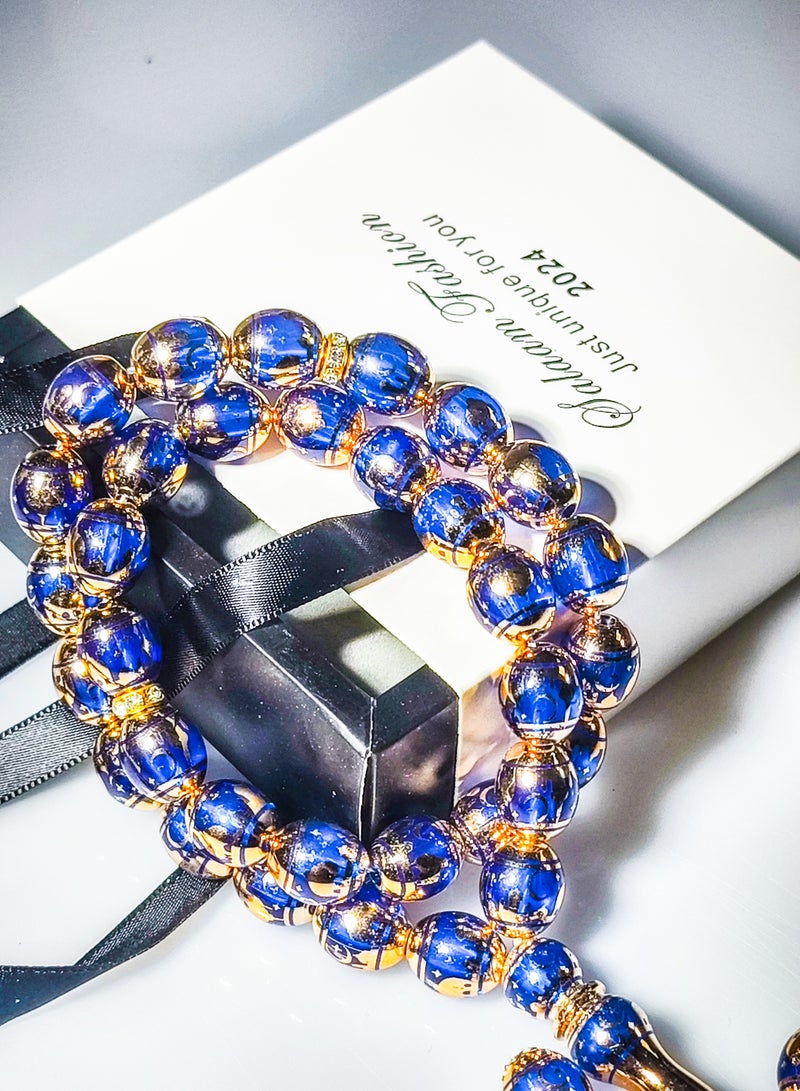 salaam-fashion 33 Beads 12mm Laser-Engraved Mosque Tasbih – Blue Islamic Prayer Beads for Ramadan, Hajj & Daily Worship – Elegant Gift Box Included  - Image 4