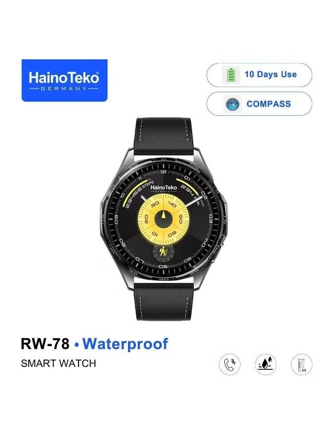 Haino Teko RW-78 Smart Watch With AMOLED Display Bluetooth Calling Fitness Tracker Heart Rate Sleep Monitor Multi Sports Modes 10-Day Battery Waterproof 3 Interchangeable Straps Black - Image 1