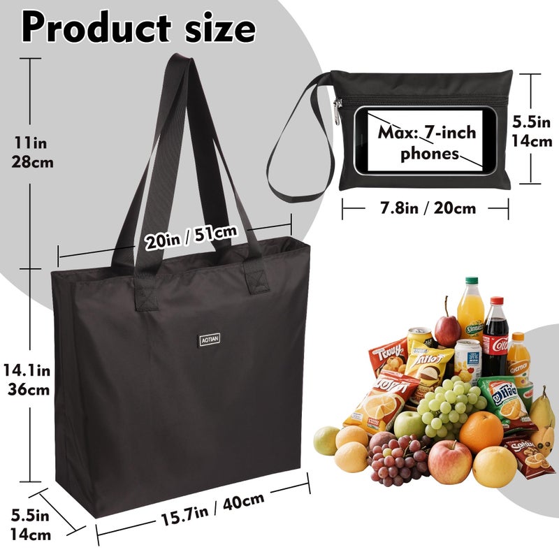 AOTIAN Heavy Duty 20 Liter Reusable Grocery Bags, Thickened Tear-Resistant Polyester Fabric Foldable Machine Washable Shopping Bags, Zipper Closure Water-Resistant Large Tote Bag Travel Gym Beach Bag - Image 3