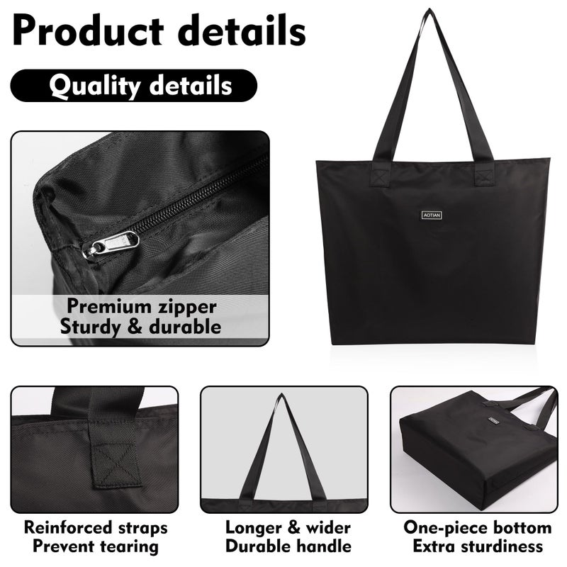 AOTIAN Heavy Duty 20 Liter Reusable Grocery Bags, Thickened Tear-Resistant Polyester Fabric Foldable Machine Washable Shopping Bags, Zipper Closure Water-Resistant Large Tote Bag Travel Gym Beach Bag - Image 4