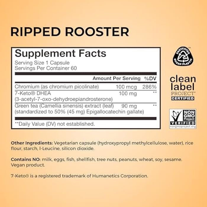 HUM Ripped Rooster Natural Green Tea Extract Capsules with Chromium, 7 Keto DHEA, Gluten Free Vegan Green Tea Supplement to Support Cravings, Healthy Diet & Management, 60 Count - Image 5