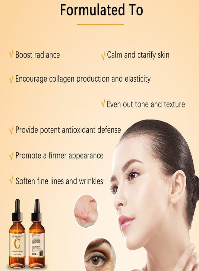 YURHERSU Vitamin C Face Serum, Hyaluronic Acid Facial Essence, Long Lasting Moisturizing, Anti-aging, Antioxidant Quickly Absorbed Non-sticky Fine Lines & Wrinkles Even Skin Tone For Skin Care-30 ML - Image 3