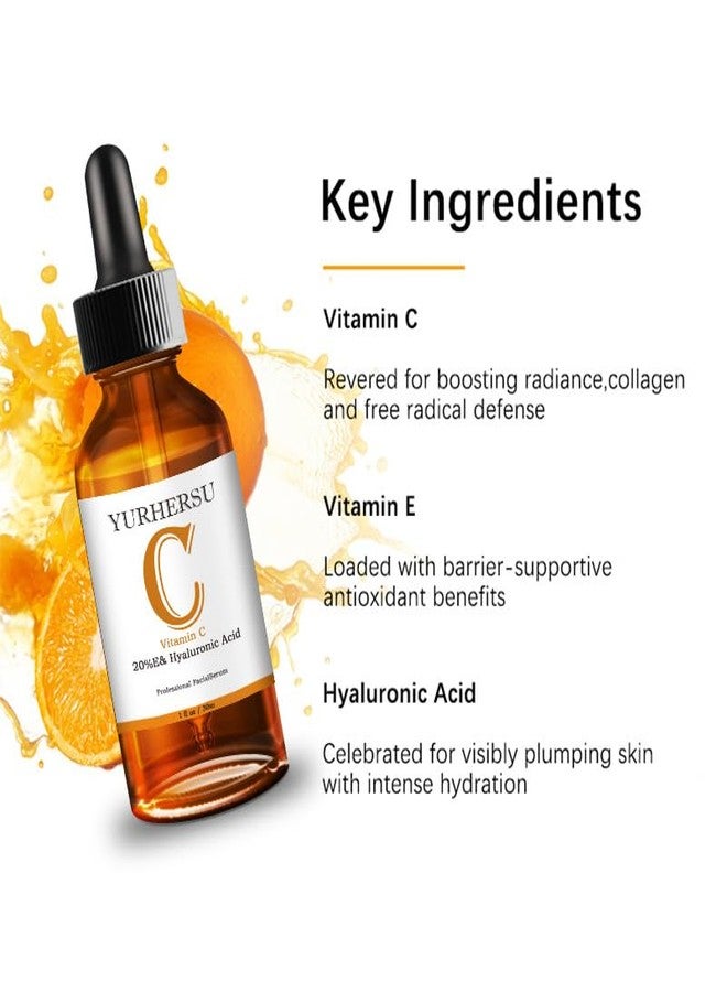YURHERSU Vitamin C Face Serum, Hyaluronic Acid Facial Essence, Long Lasting Moisturizing, Anti-aging, Antioxidant Quickly Absorbed Non-sticky Fine Lines & Wrinkles Even Skin Tone For Skin Care-30 ML - Image 4