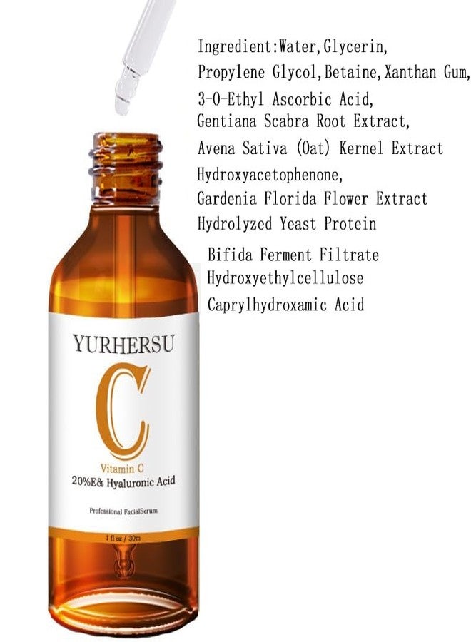 YURHERSU Vitamin C Face Serum, Hyaluronic Acid Facial Essence, Long Lasting Moisturizing, Anti-aging, Antioxidant Quickly Absorbed Non-sticky Fine Lines & Wrinkles Even Skin Tone For Skin Care-30 ML - Image 5