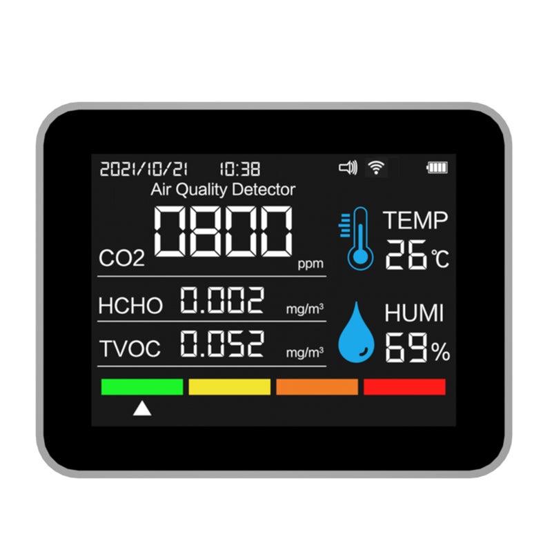 Indoor Air Quality Monitor 12 Functions WiFi Thermometer Hygrometer WiFi for Tuya Smart App with 2.8" Color Display Support Alarm Function CO2 /HCHO /PM2.5/ PM1.0/PM10 for Home Car Office White - Image 2