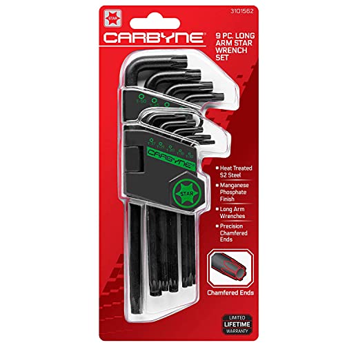 Carbyne 9-Piece Long Arm Torx Wrench Set (Torx Key Set/Star Wrench Set). Includes T-10 to T-50. Heat Treated S2 Steel - Image 2