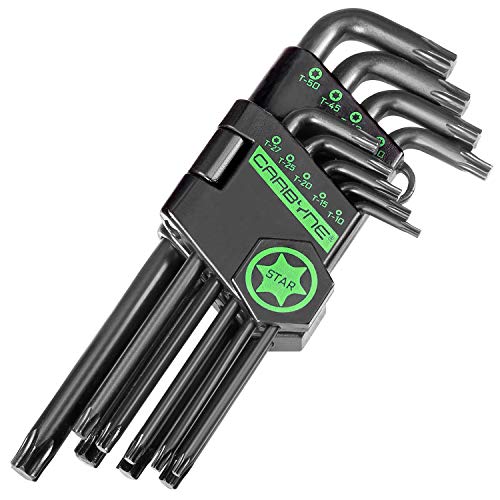 Carbyne 9-Piece Long Arm Torx Wrench Set (Torx Key Set/Star Wrench Set). Includes T-10 to T-50. Heat Treated S2 Steel - Image 1