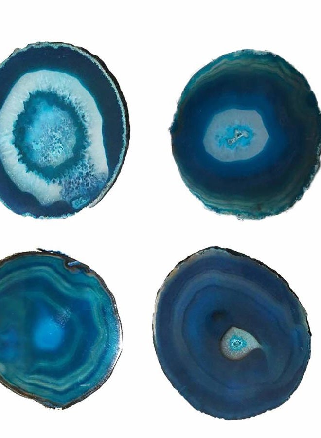JIC Gem Dyed Teal 3-3.5" Agate Coaster Sliced Small Natural Agate Coaster for Drinks Cup Mat with Rubber Bumper Set of 4 Home Decor - Image 1