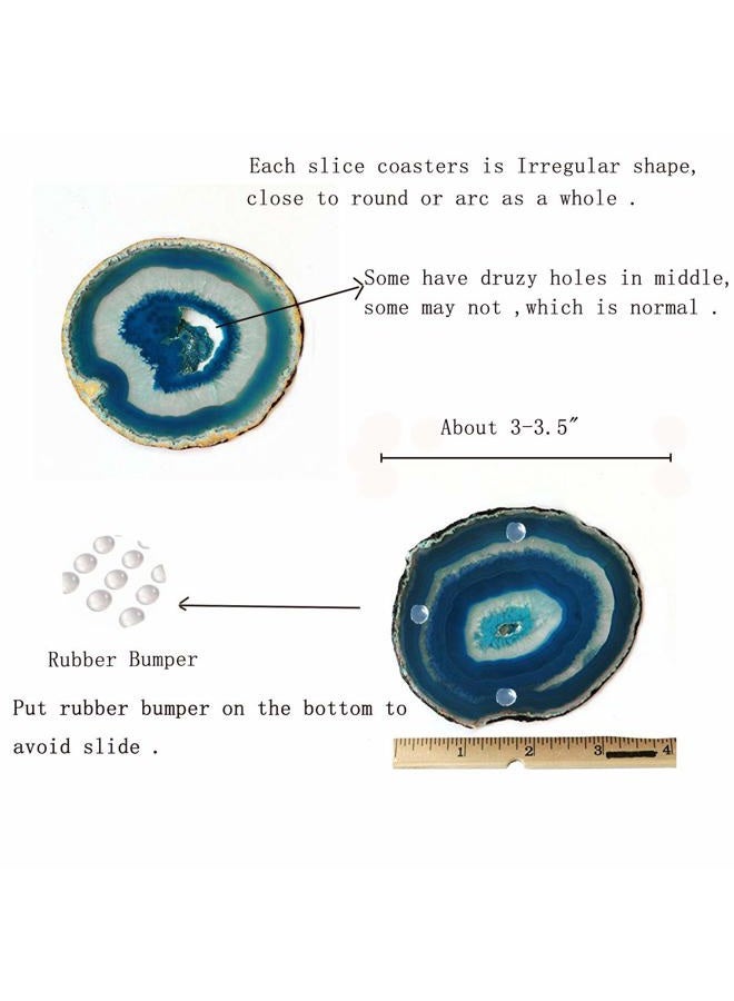 JIC Gem Dyed Teal 3-3.5" Agate Coaster Sliced Small Natural Agate Coaster for Drinks Cup Mat with Rubber Bumper Set of 4 Home Decor - Image 3