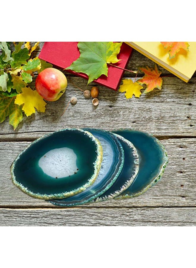 JIC Gem Dyed Teal 3-3.5" Agate Coaster Sliced Small Natural Agate Coaster for Drinks Cup Mat with Rubber Bumper Set of 4 Home Decor - Image 4