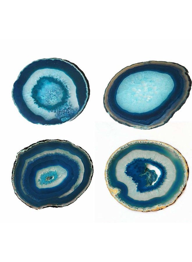 JIC Gem Dyed Teal 3-3.5" Agate Coaster Sliced Small Natural Agate Coaster for Drinks Cup Mat with Rubber Bumper Set of 4 Home Decor - Image 2