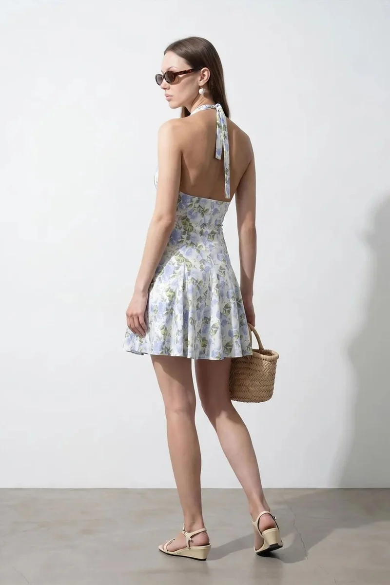 Dilvin Multicolor DILVIN Floral Halter Skater Mini Dress for Women | Best Price UAE